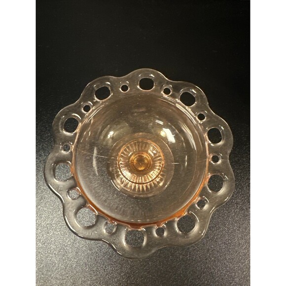 Vintage Hocking Glass Pink Depression Old Colony Open Lace Compote 6.75" - Picture 3 of 7